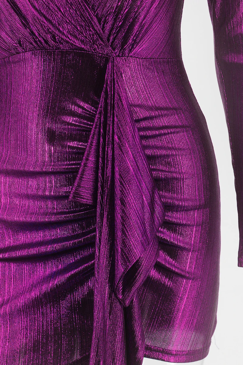 Dressmecb осеннее атласное сексуальное платье для женщин глубокий v-образный вырез с рюшами блестящие облегающие платья с длинным рукавом драпированные тонкие Клубные вечерние платья
