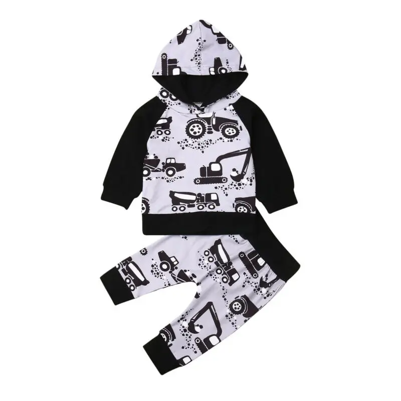 

New 2PCS Toddler Baby Outfits Boy Clothes Car Hoodie T-shirt Tops+Pants Set