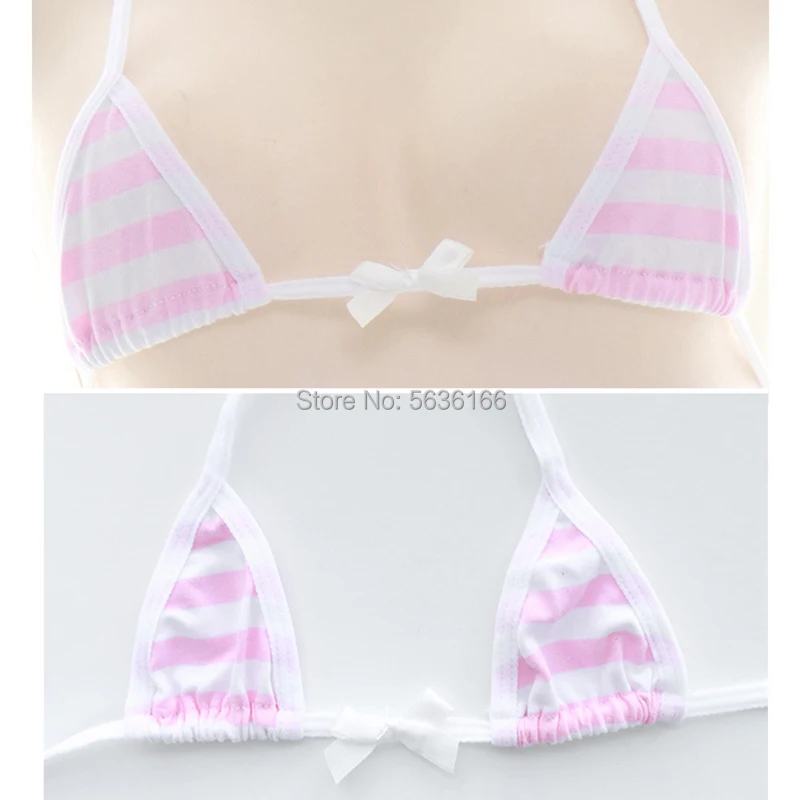 Lingerie sexy giapponese Lolita Kawaii Blu Rosa Bianco a strisce Mini bikini Cosplay per adulti Costumi erotici Reggiseno da donna_voghion.com