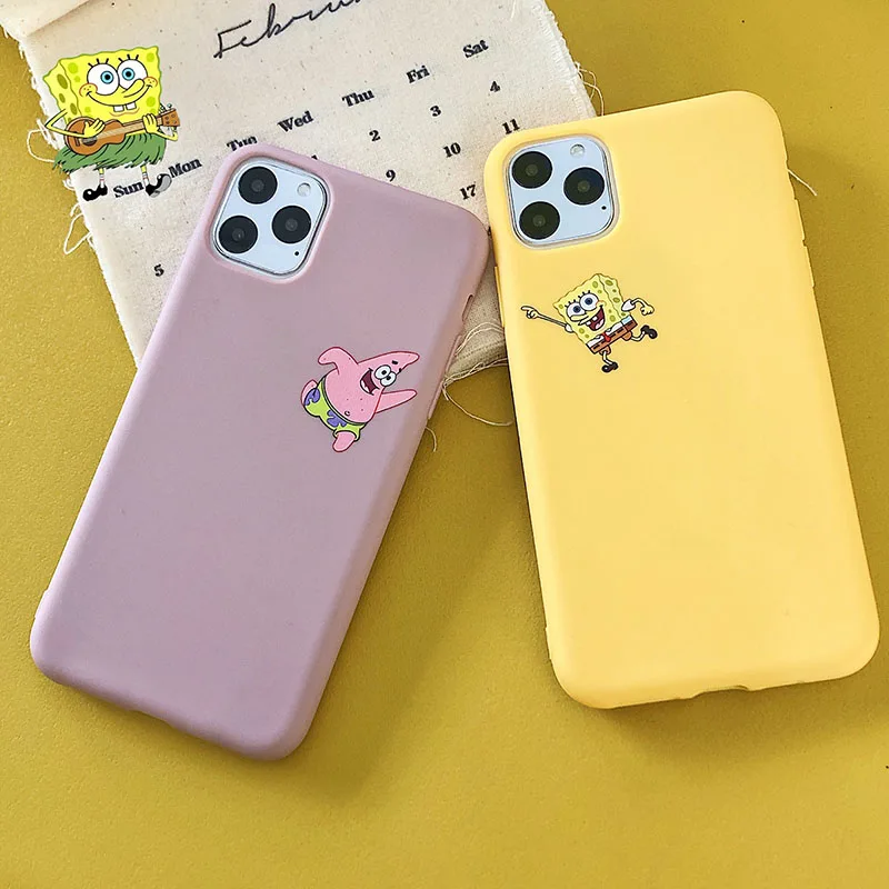 

Cute Cartoon SpongeBobs phone case for iphone 11 11 Pro Max XR X XS MAX 6 7 8 Plus Funny Couple candy soft silicon Cover Coque