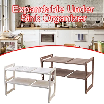 

For Kitchen 2 Tiers Expand From 40-70cm Expandable Under Sink Organizer Removable Household Storage Rack Adjustable Height ABS