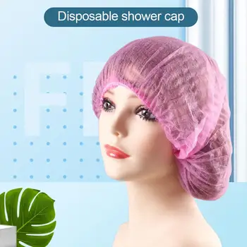

100PCS Disposable Hair Shower Cap Double Ribbon Non-woven Pleated Anti Dust Hat Women Men Bath Spa Hair Salon Beauty Accessorie