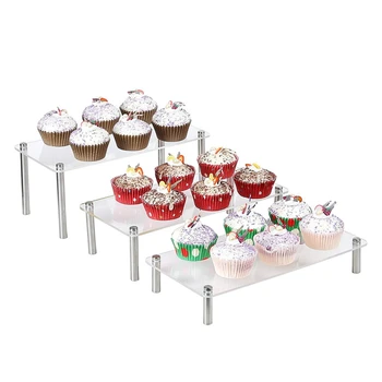 

3 layers Transparent Rectangular Acrylic Metal Cupcake/Bags /Dessert DisplayZ