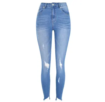 

Wahsed Irregular Leg High Waist Ripped Jeans For Women Slim Skinny Stretch Jeans Woman Butt Lift Push Up Denim Pencil Pants