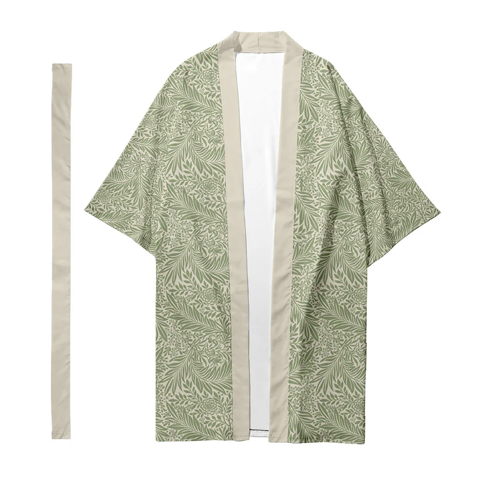 Men's Japanese Traditional Ethnic Long Kimono Cardigan Women's Kimono Plant Floral Pattern Shirt Yukata Jacket
