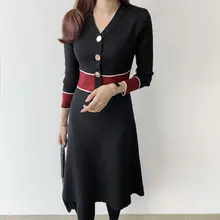 2020 шикарное офисное женское вязаное черное платье облегающее
