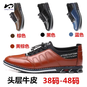 

Men genuine leather shoes High Quality Elastic band Fashion design Solid Tenacity Comfortable Men's shoes big sizes EU38-48 1