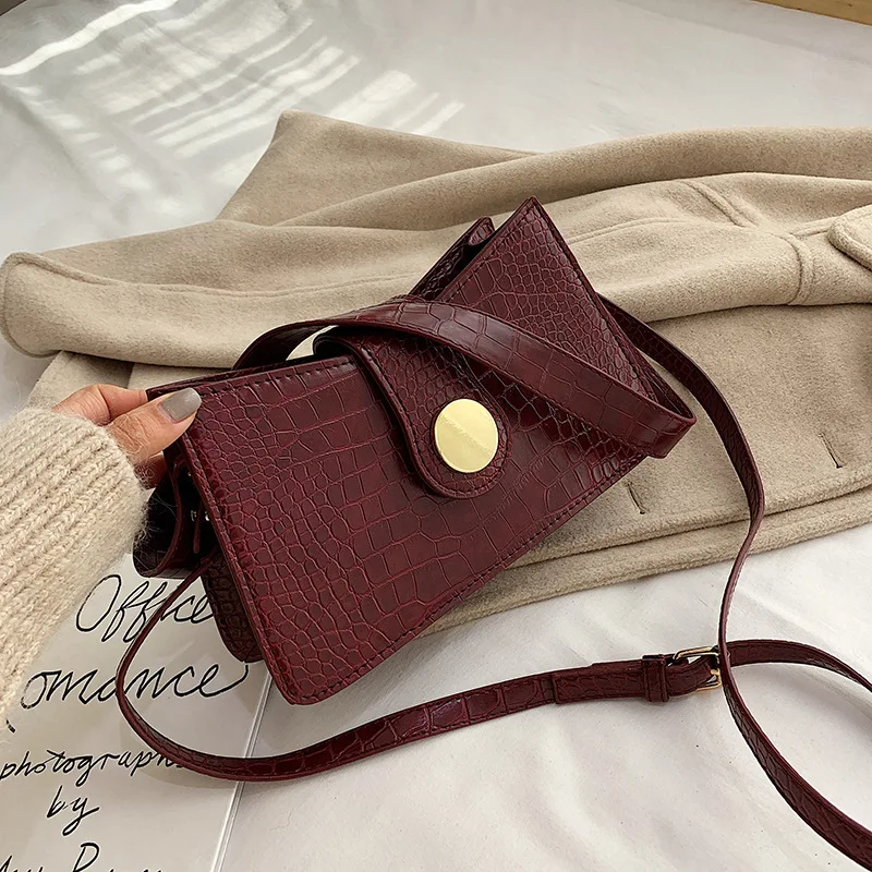 

Textured Bag Women's 2020 New Style Korean-style Fashion Crocodile Pattern Shoulder Bag Western Style Versatile Shoulder Square