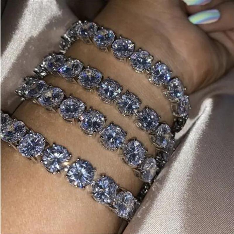 14K Gold Tennis 8mm Lab Diamond Bracelet Bangle 925 Sterling Silver Bijou Party Wedding Bracelets For Women men Hiphop Jewelry | Украшения