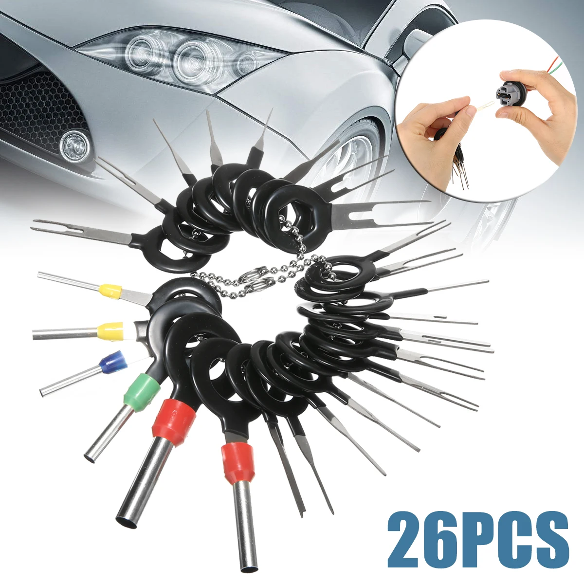 

26pcs Stainless Steel Wiring Connector Extractor Kit Professioanl Car Terminal Removal Tool Release Pin Repairing Tools