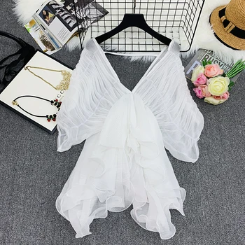 

2020 Summer Dress Temperament Socialite Irregular Super Fairy Pleats V Chiffon Shirt plus size