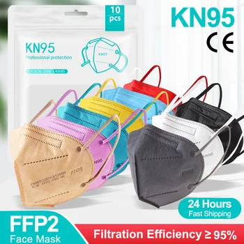 

200PCS mascarillas ffp2reutilizable KN95 Face Mask Black Masks 5 Capas Breathable Protective Mask Mascarillas KN95 Certificadas