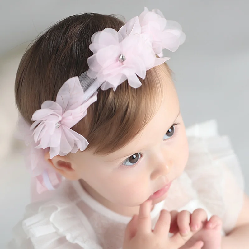 MeryYuer Fashion Princess Hairbands Exquisite Rhinestone Flower Wreath Long Lace Ribbon Headdress Kids Headwear Hair Accessories | Детская