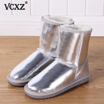 

VCXZ 2020The New Cowhide Leather Natural Sheep Fur Lined Boot for Women Winter All-match Waterproof Warm High Quality Snow Boots