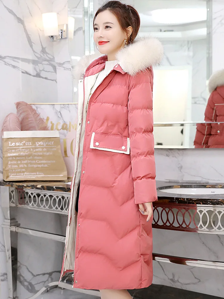 

Korean-style Cotton-padded Clothes Women's Mid-length over-the-Knee 2018 Winter New Style Fur Collar Hooded INS Fashion down Jac