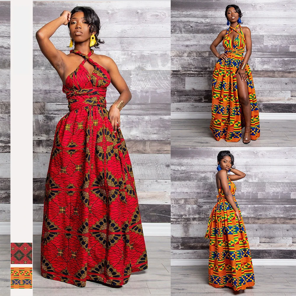 

African style dashiki Digital Printing Irregular Large Size Various Wearing Lax African Mid-long Fork Dress for Women JQ-10023