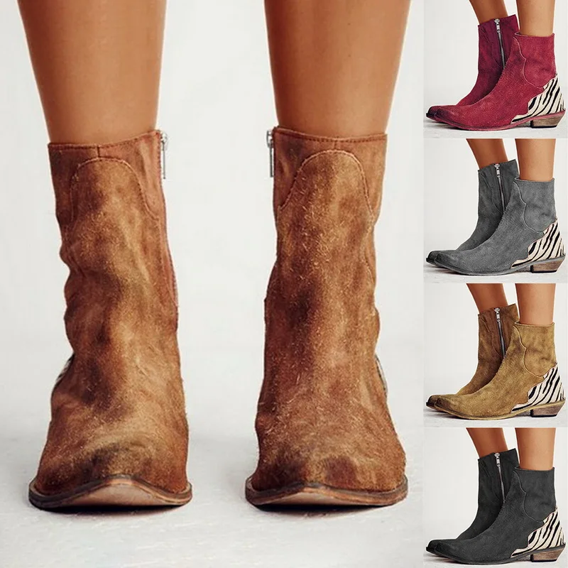 

Litthing Winter 2019 Women Shoes Retro Ankle Boots Female Block Low Heels Casual Botas Mujer Booties Feminina Plus Size