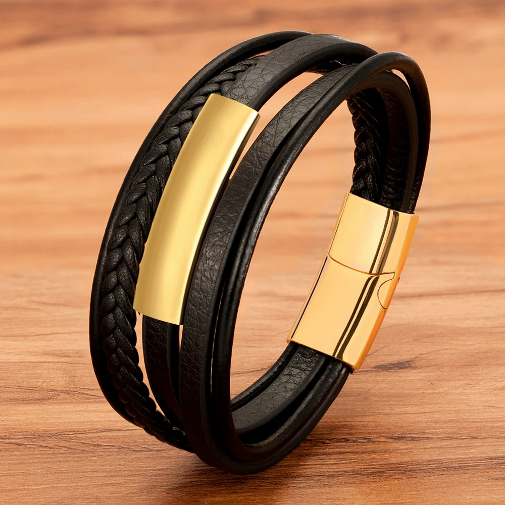 Man Bracelet Leather Braided Rope Stainless Steel Magnetic Clasp Hand Bracelets Fashion Men Jewelry bracelet jewelry