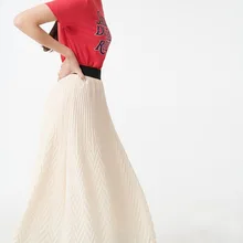 Весна Лето Темперамент Леди эластичный пояс Длинная юбка с узором в елочку волнистый узор Женская плиссированная юбка белая однотонная
