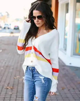 

Loose Autumn Women Pullover Sweater Knit Fashion Female Pull New Arrival Striped Pullovers and Sweaters Casual Loose Knitted Pu