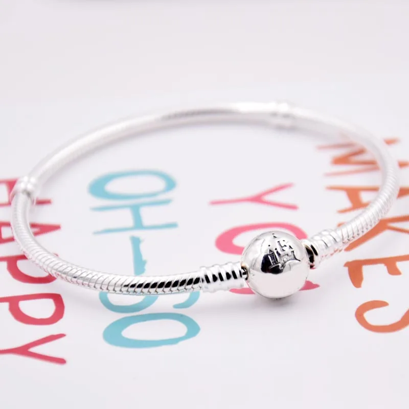 

925 Sterling Silver Bracelet Wonderful World Park Castlel Clasp Snake Bracelet Bangle Fit Women Bead Charm Diy Fine Jewelry