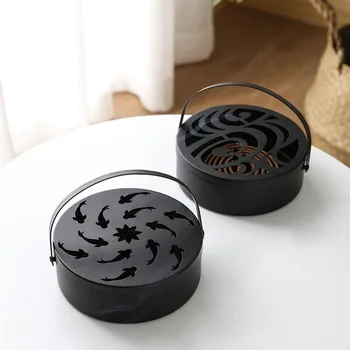 

Summer Frame Safe Metal Round Rack Plate Portable Spiral With Cover Mosquito Coil Holder Tray Incense Insect Repellent