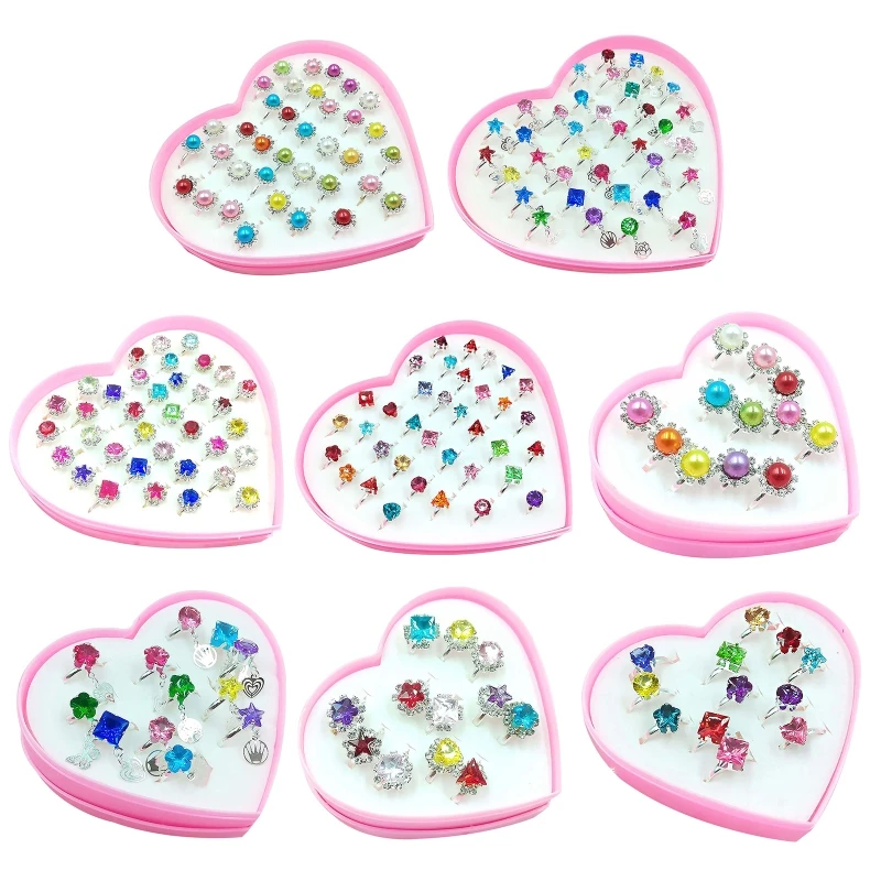 Ring Set Finger Ring Adjustable Rings 12/36 Pcs/box Adjustable Alloy Baby Girl Rings Heart Shaped Showcase