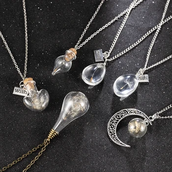 

Vintage Wish Glass Bottle Real Dandelion punk Seeds Pendant Necklace Lucky Locket Jewelry for Women Christmas gift