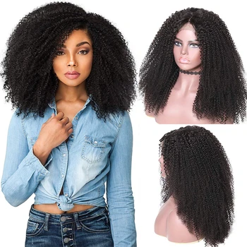 

Afro Kinky Curly Lace Front Human Hair Wigs Brazilian Virgin Left Part 13x4 Lace Front Wig Pre-plucked 250 Density Lace Wig