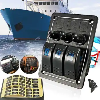 

12V 24V LED 3 Gang Rocker Switch Panel IP68 Power Socket Wiring Kits for Camper Marine Boat Car Trailer Truck SUV RV