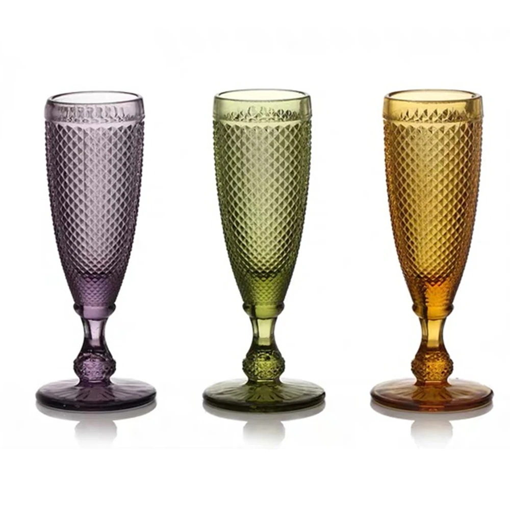

Champagne Glass Superior Banquet European-Style Relievo Color Diamond Red Wine Goblet Restaurant Hotel Kitchen Household items