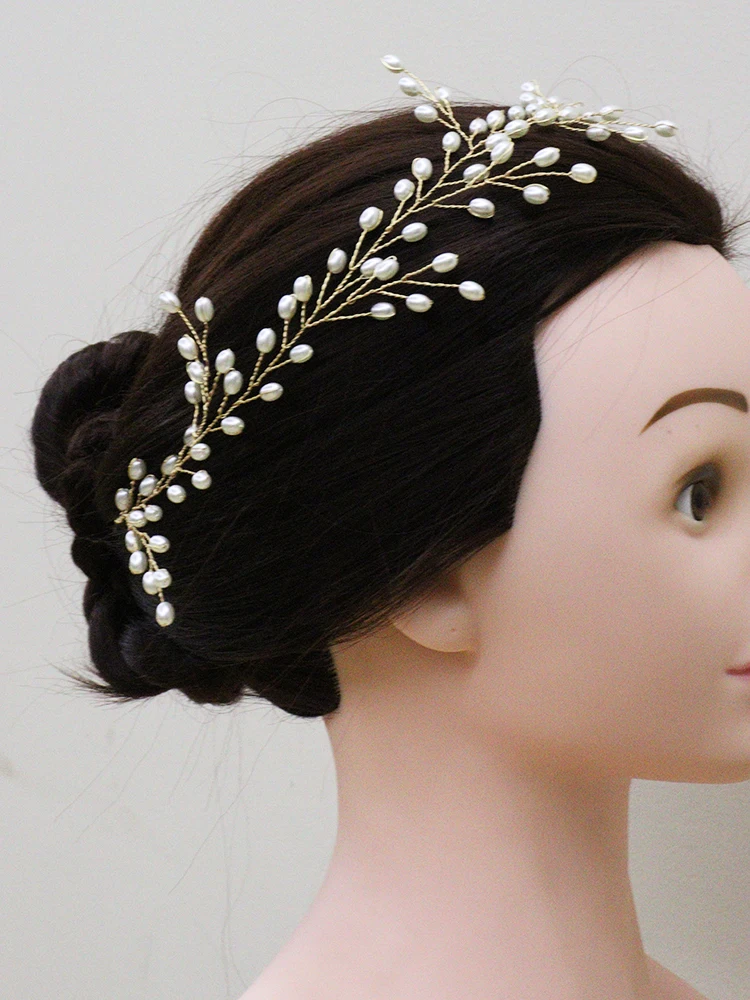 Silver Golden Women Pearl Hair Vine Chic Girls Party Hair Ornaments Bridesmaid Gift Tiara Headband Wedding Bridal Accessories