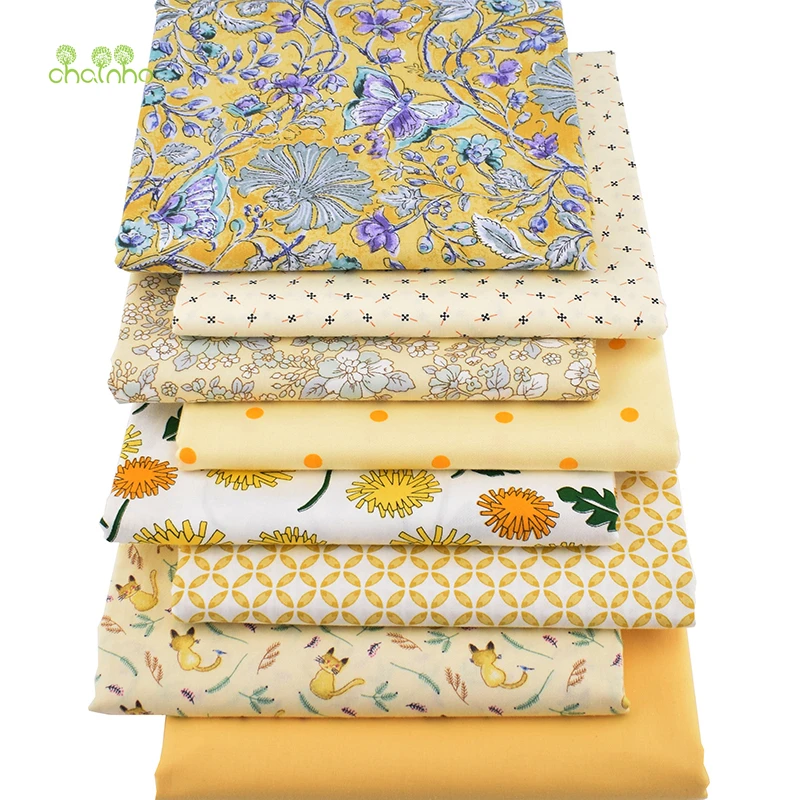 Chainho,Yellow Floral Series,Printed Twill Cotton Fabric,Patchwork Cloth For DIY Sewing Quilting Baby&Child's Material,100x160cm