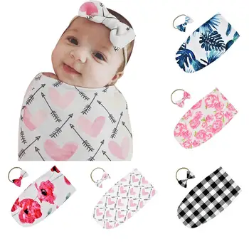 

2Pcs/Set Soft Sleeping Bags + Headband Print Baby Swaddle Sleeping Bag Blanket Headband For 0-2M baby shower gift photography