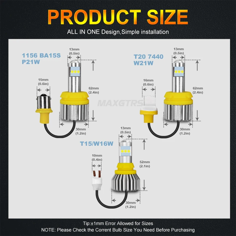 2x 1156 BA15S LED T15 W16W 7440 W21W P21W 3030 Bulb Led Reverse Light Canbus 921 912 CSP CHIP  Backup Turn Signal Light Lamp