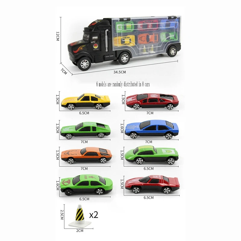 9 Pieces / Set Of Portable Children's Mini Big Truck Toy Non-Toxic Plastic Car Model Toy Container Truck Storage Cart Model Toy