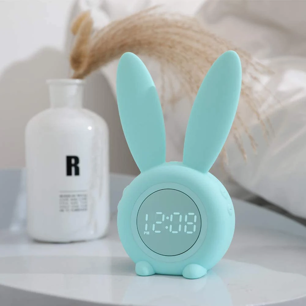 2020 New Cartoon Bunny Kids Alarm Clock With 6 Voices Control Sleep