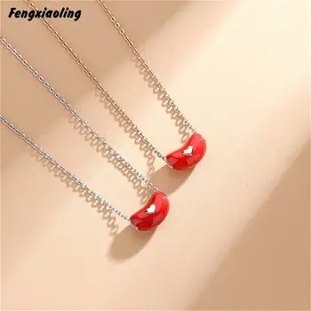 

Fengxiaoling 100% Genuine 925 Sterling Silver Red Drop Glaze Acacia Beans Pendant Necklaces For Women Fine Cute Jewelry 2020