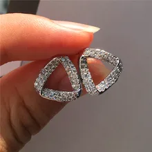 Роскошные женские белые треугольные милые серьги-гвоздики модные хрустальные Двойные серьги для женщин 925 Серебро Свадебные украшения