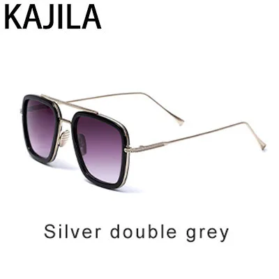 Sliver Double Gray Lentes Tony Stark Солнцезащитные очки Мужские брендовые дизайнерские ретро квадратные стимпанк Железный человек солнцезащитные очки для женщин UV400 очки - Цвет линз: Sliver Double Gray