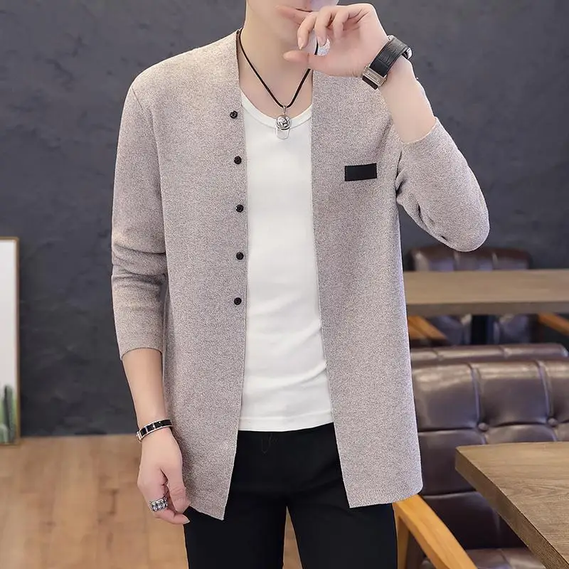 Plain Color Korean Fashion Clothing Male Cardigan Sweater Long Sleeve