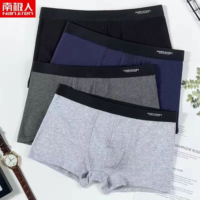 4PCS/Lot Men Underwear Cotton Boxers Panties Comfortable Sexy Solid Cuecas Trunks Mens Underpants Shorts Sexy Solid Male Panties