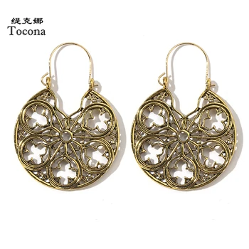 

Tocona Vintage Boho Ethnic Round Drop Earrings for Women Gold Silver Color Alloy Metal Hollow Geometric Jewelry Wholesale 14381
