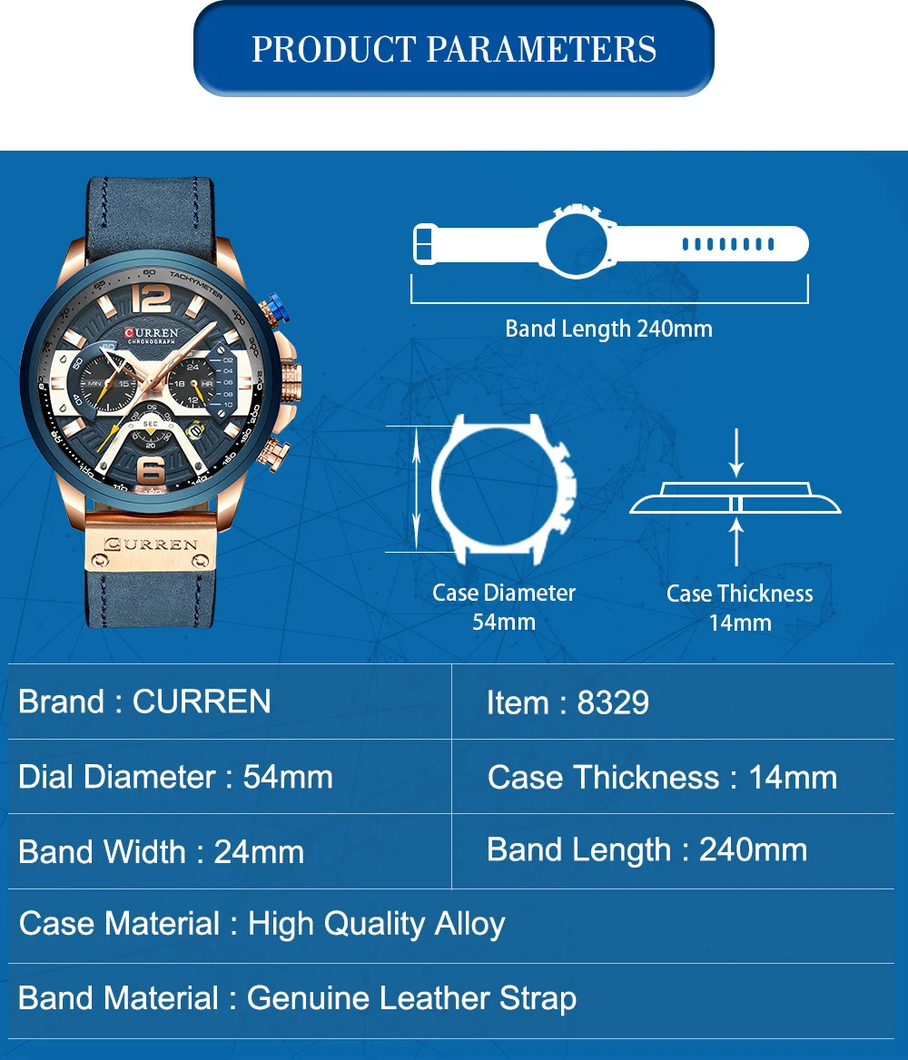 CURREN 8329 мужские часы Лидирующий бренд Роскошные спортивные часы с кожаным ремешком Модные кварцевые мужские часы с хронографом водонепроницаемые мужские часы