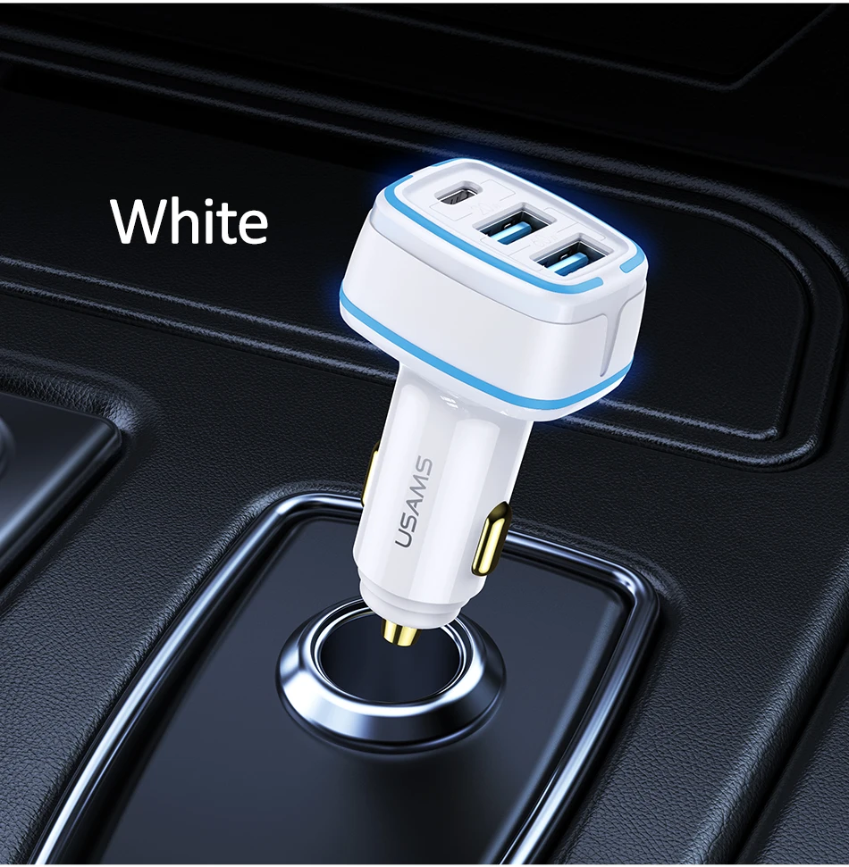USAMS 80W Car Fast Charger with 3 Ports USB Type C PD 3.0 QC3.0 Quick Charge US-CC126 29 H9185a848db1d416e8d5f15e68b8b6b48L