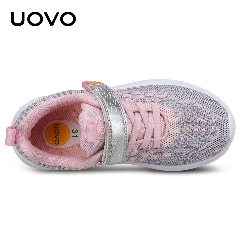 UOVO/детские спортивные кроссовки, обувь для бега для девочек, осенняя Модная Повседневная дышащая сетчатая обувь для детей 4, 5, 6, 7, 8, 9, 10, 11, 12 лет
