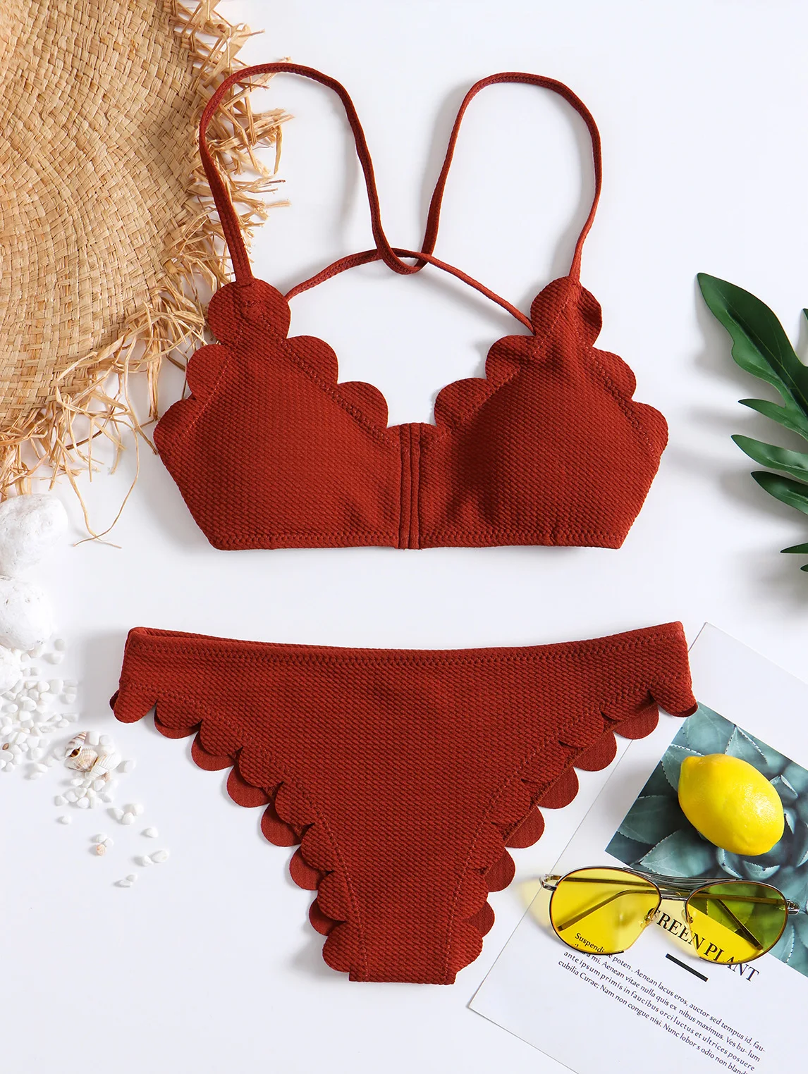 

Amazon AliExpress Summer Women's Burning Flowers Laser Edge Two-piece Swimsuits New Style a Large Amount Currently Available