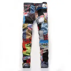 Мужские цветные патч Мужские джинсы деним модные тонкие мужские s Harajuku повседневные байкерские хип хоп брюки мужские дизайнерские джинсы