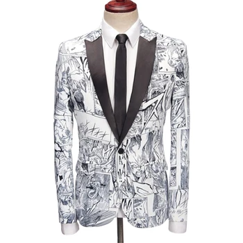 

2019 Men's Blazer Design Stylish Animated Print Casual Wear Slim Fit Singer Stage Costume