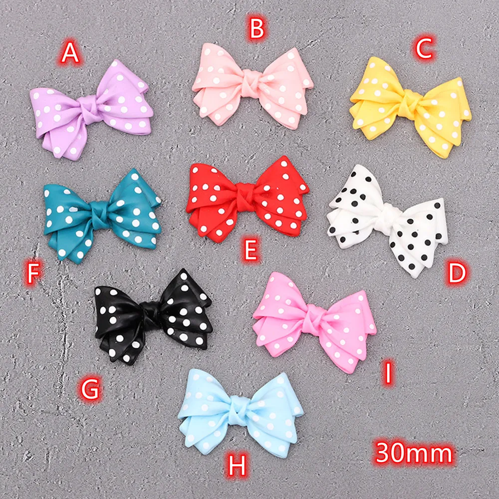 

10Pcs Dotted Bow Knot Flat back Resin Cabochon Kawaii Bowtie Scrapbook Craft DIY Hair Accessories Decor Embellishments Button